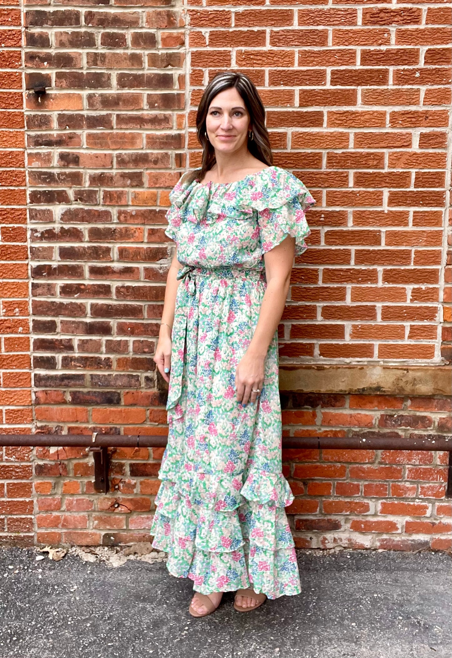 The Mikaela Off Shoulder Layered Maxi Dress