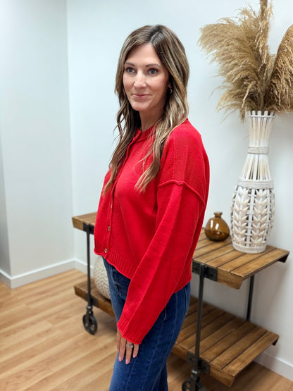 The Kaisley Raw Edge Button Down Knit Cardigan