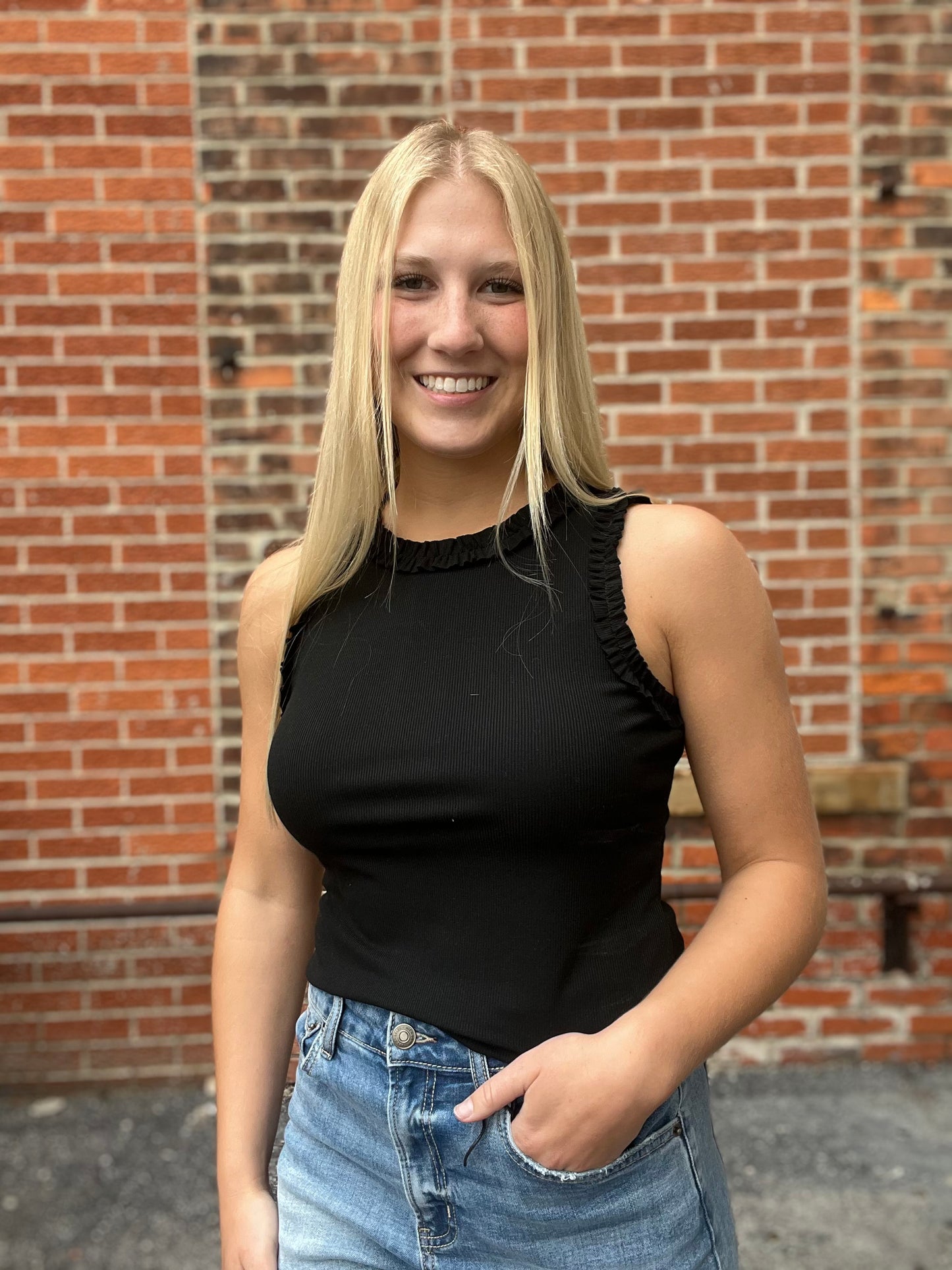The Elara Black Ribbed Tank