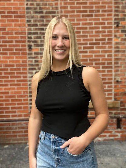 The Elara Black Ribbed Tank
