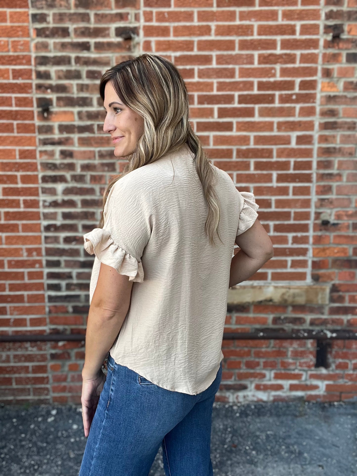 The Sailor Beige Ruffled Sleeve Top
