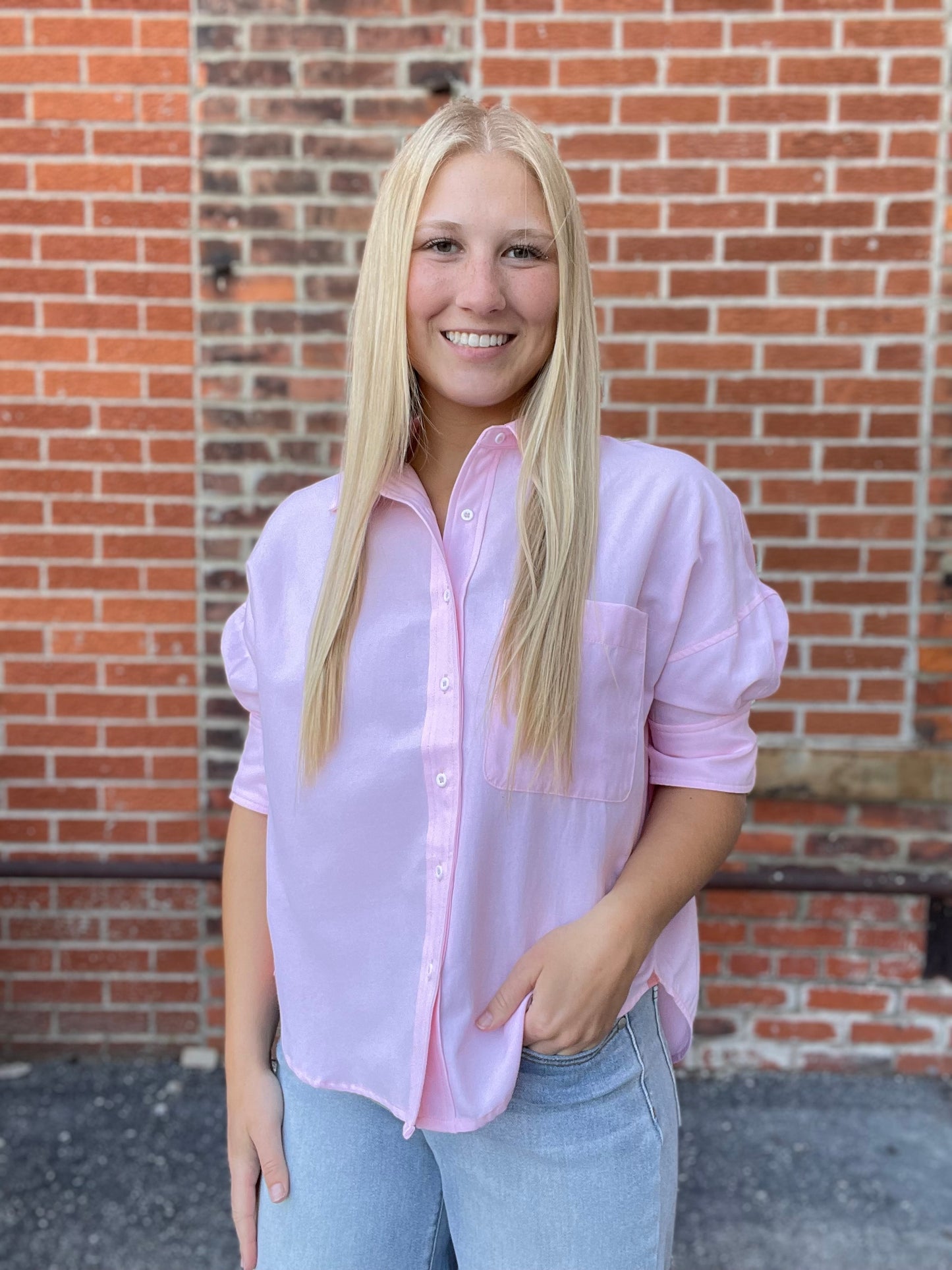 The Kai Light Pink Striped Detail Button Down