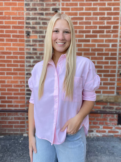The Kai Light Pink Striped Detail Button Down