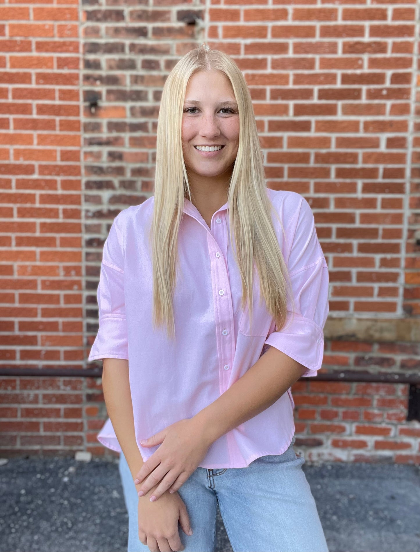 The Kai Light Pink Striped Detail Button Down