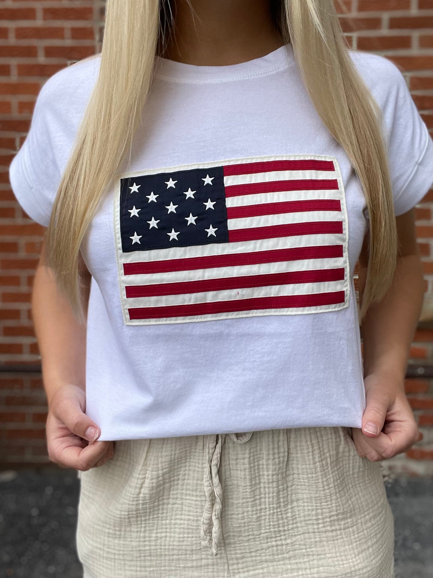 The Liberty Patchwork Short Sleeve Flag Top