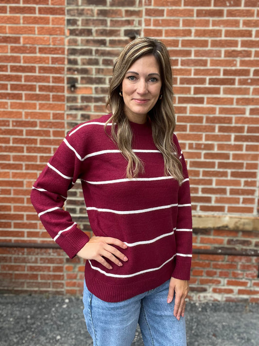 The Mara Wine Stripped Sweater