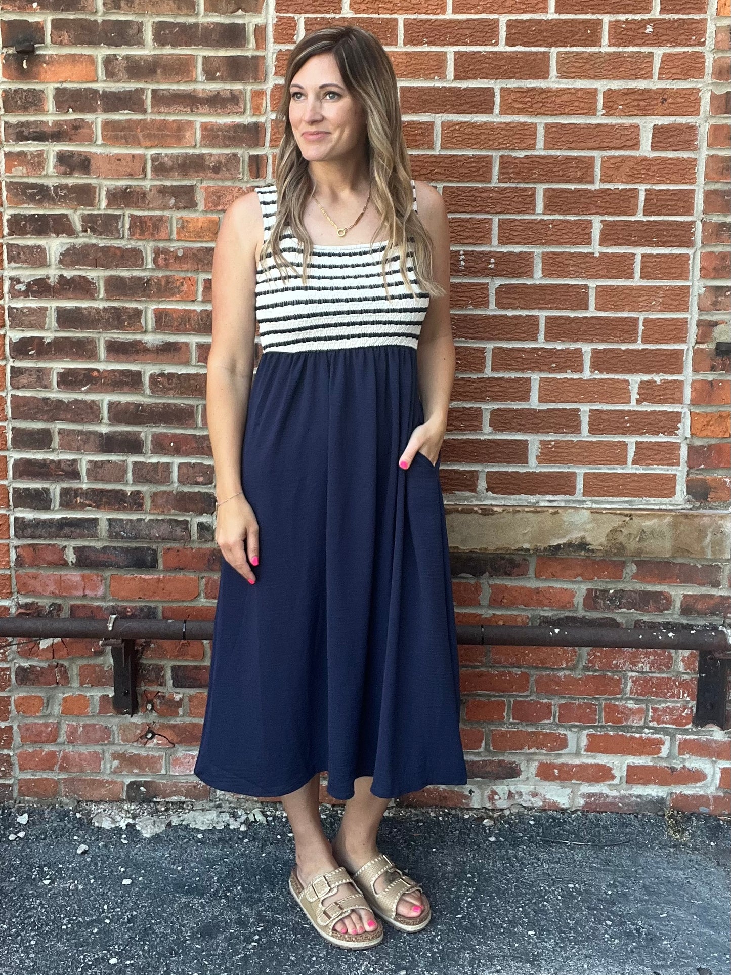 The Colleen Square Neck Striped Dress