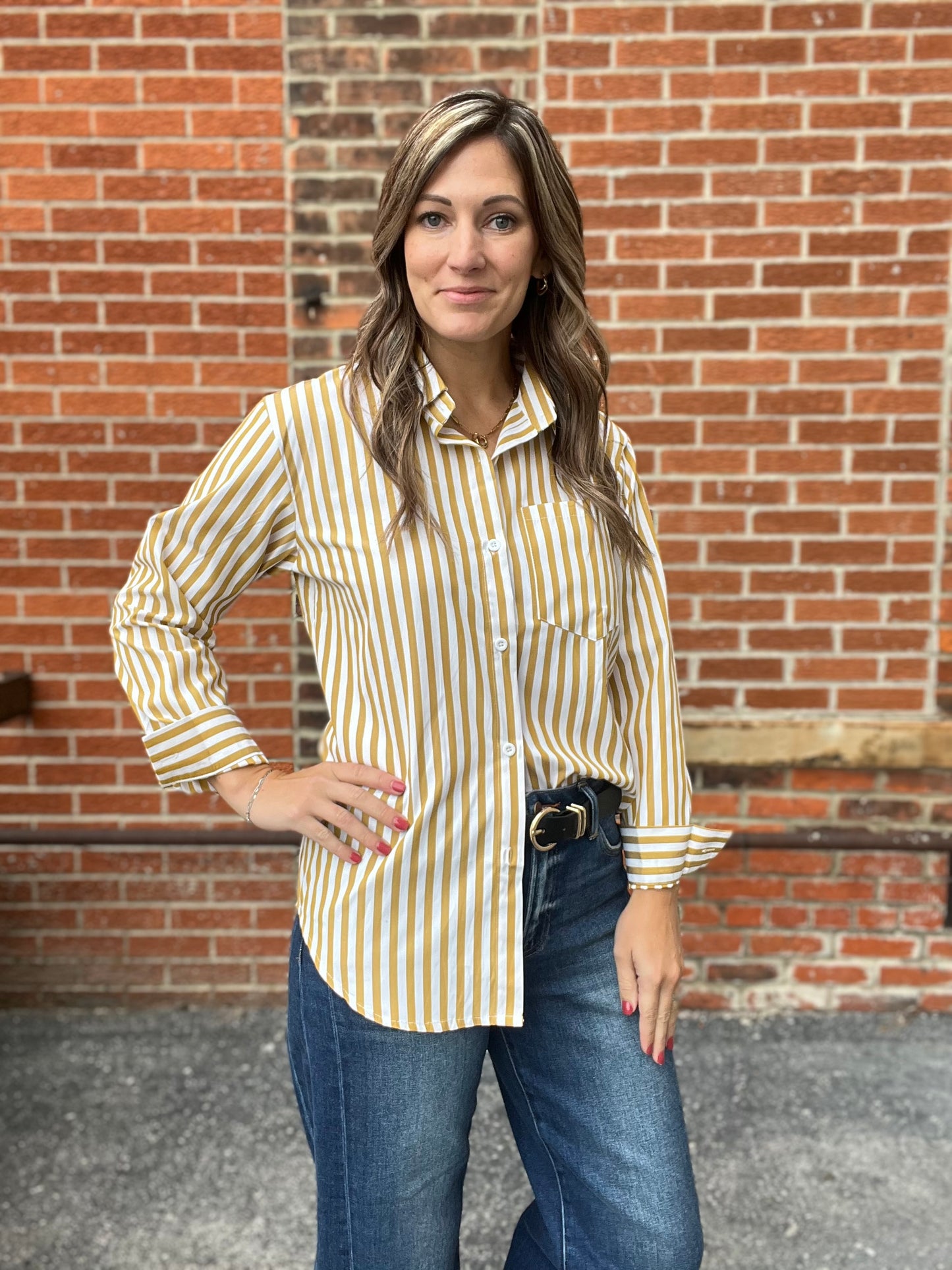 The Blaklynn White and Mustard Button up