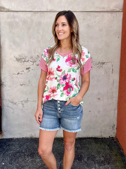 Raspberry Floral Top