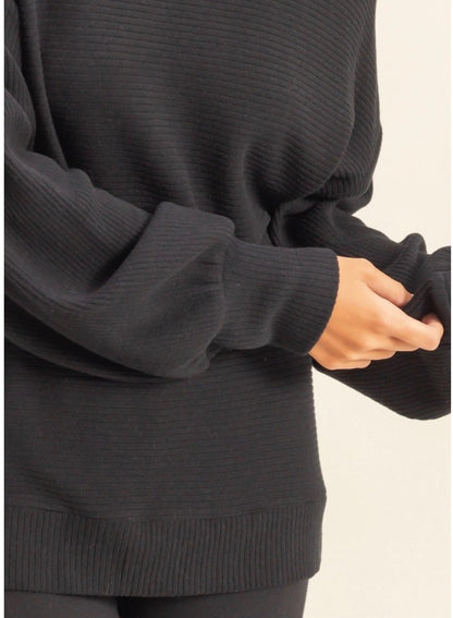 The Tara Black Ribbed Sweater