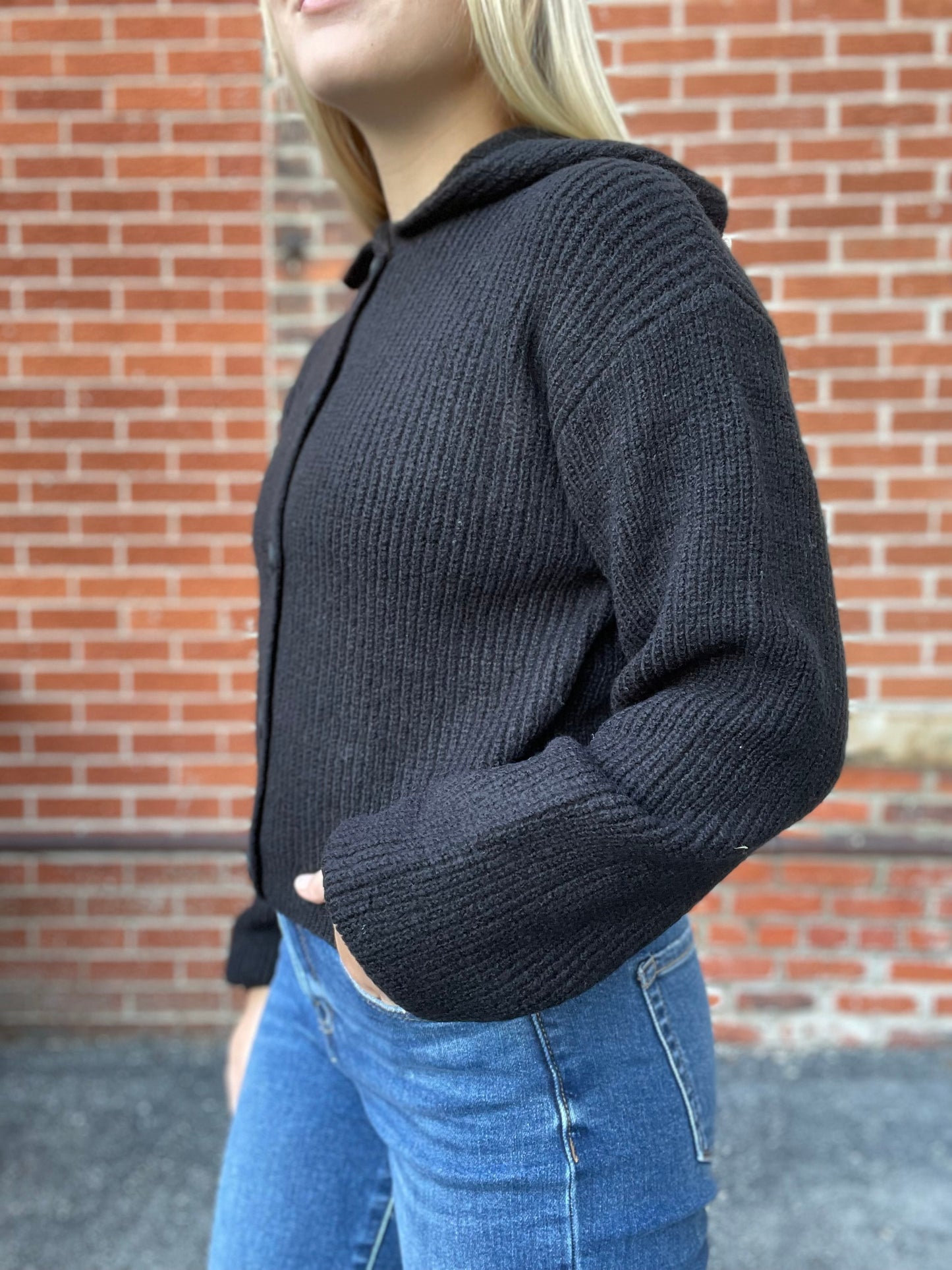 The Romilly Sailor Collar Black Button Up Sweater