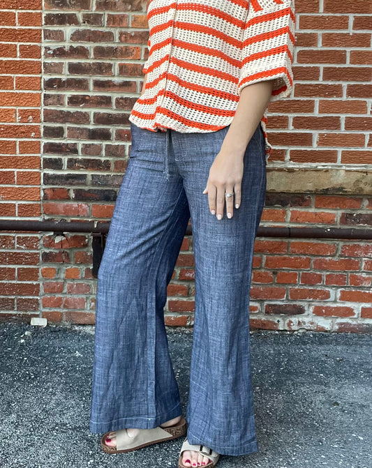 The Lowyn Navy Tie Front Straight Leg Trousers