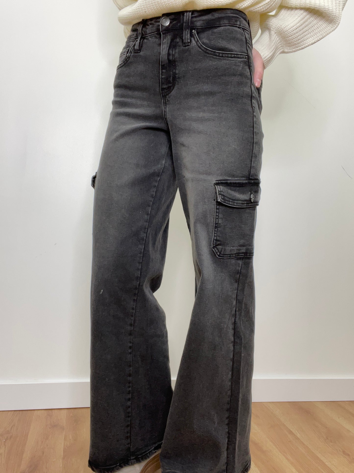 The Sabrina High Waist Wide Leg Black Cargo Jeans