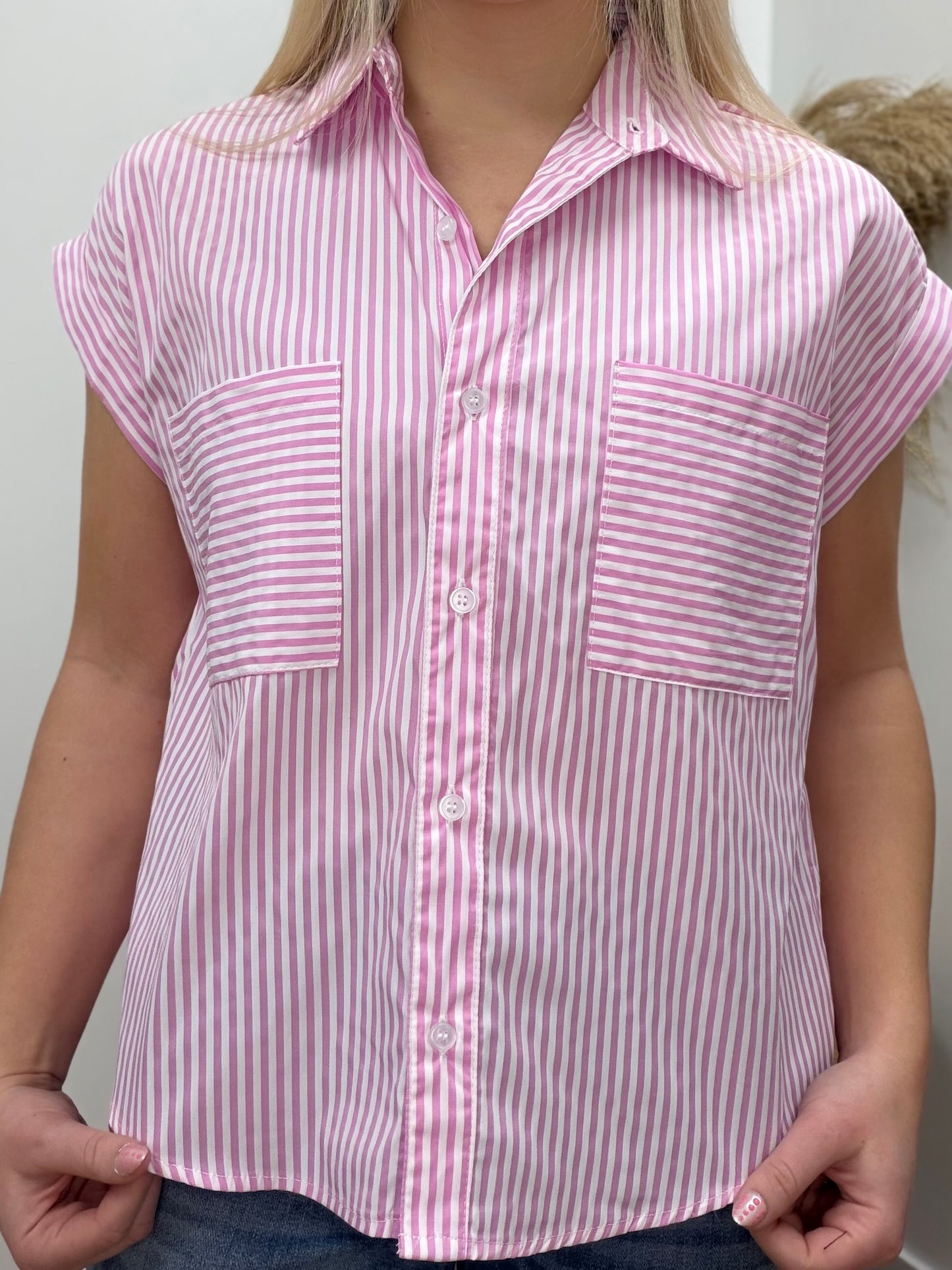 The Gailynn Pink Striped Button Down Top