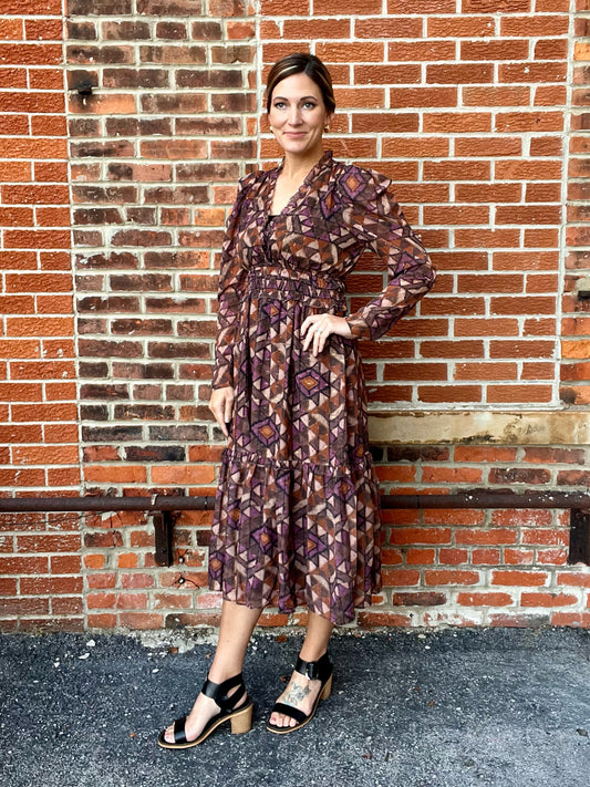 The Charlene Long Sleeve Midi Dress