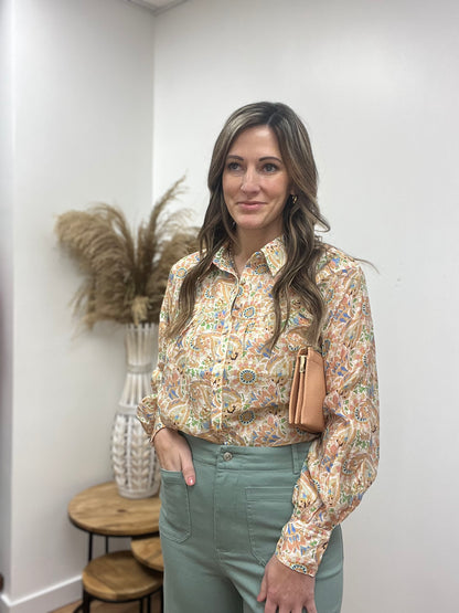 The Nova Paisley Button Down Blouse