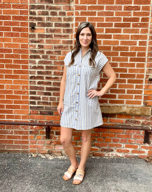 The Dealia Drop Sleeve Collared Button Down Mini Dress