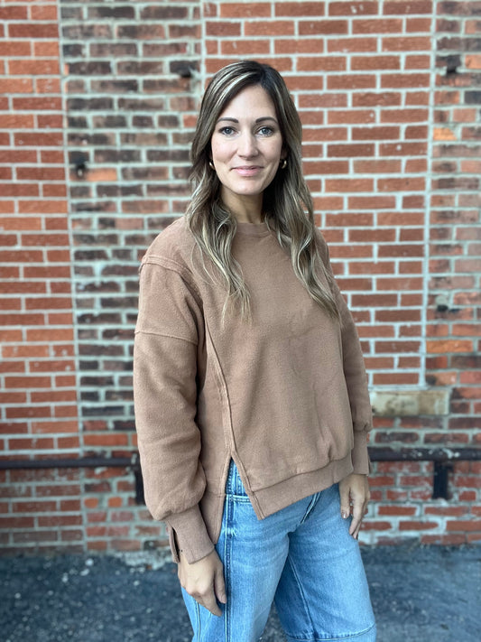 The Odette Taupe Fleece Pullover