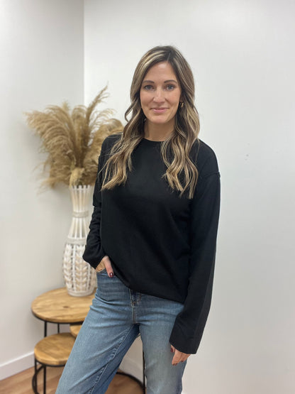 The Laurel Black Reverse Seam Crewneck