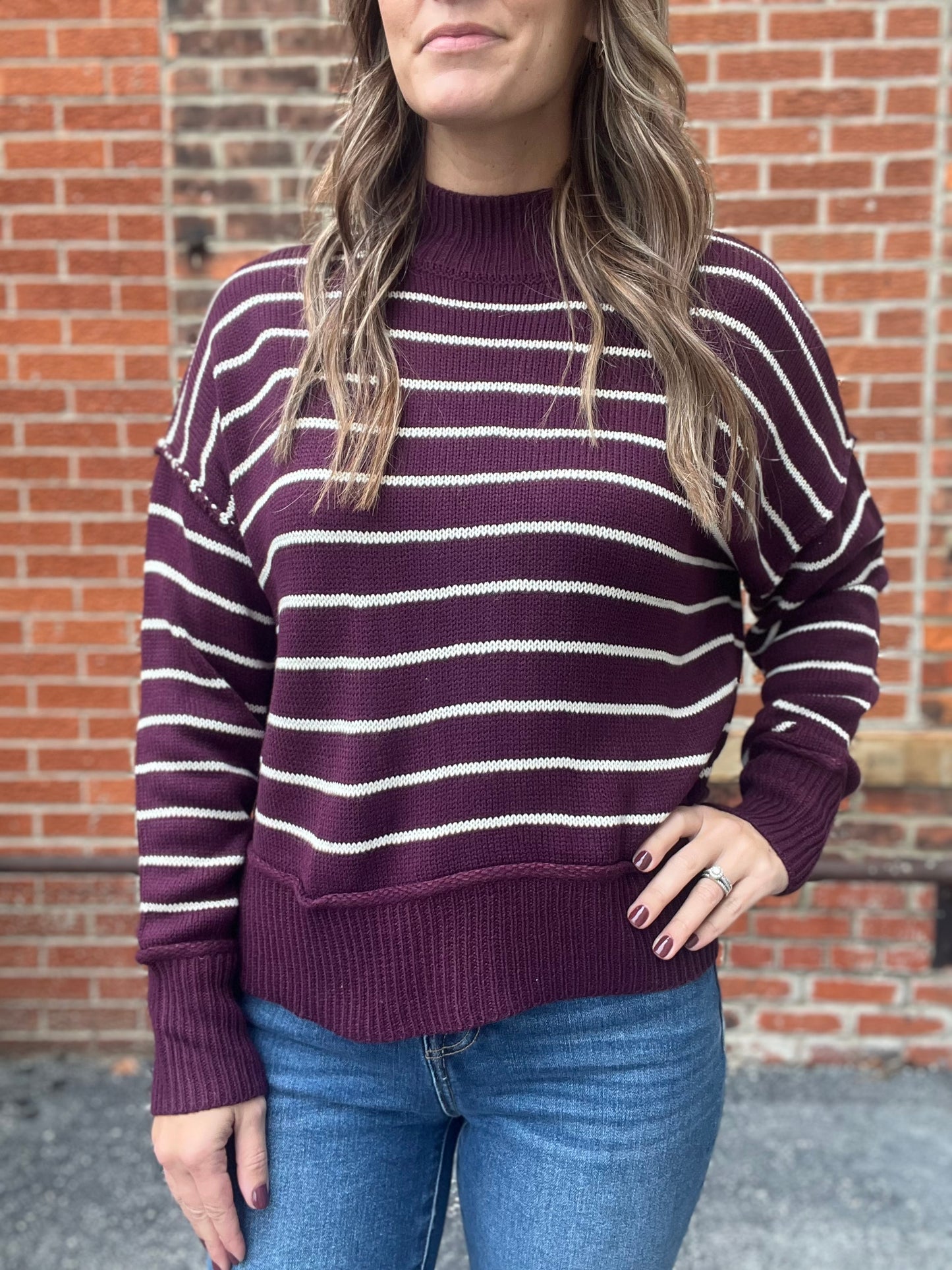 The Stella Stripe Burgundy Knit Sweater