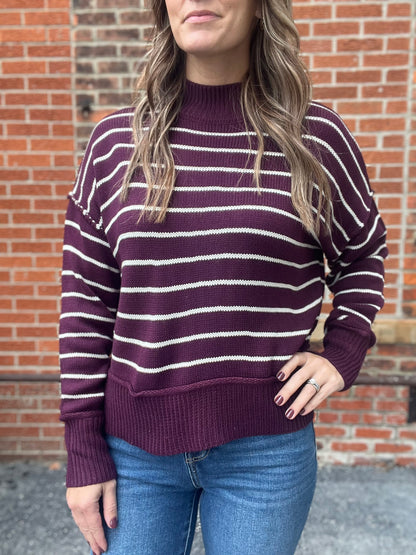 The Stella Stripe Burgundy Knit Sweater