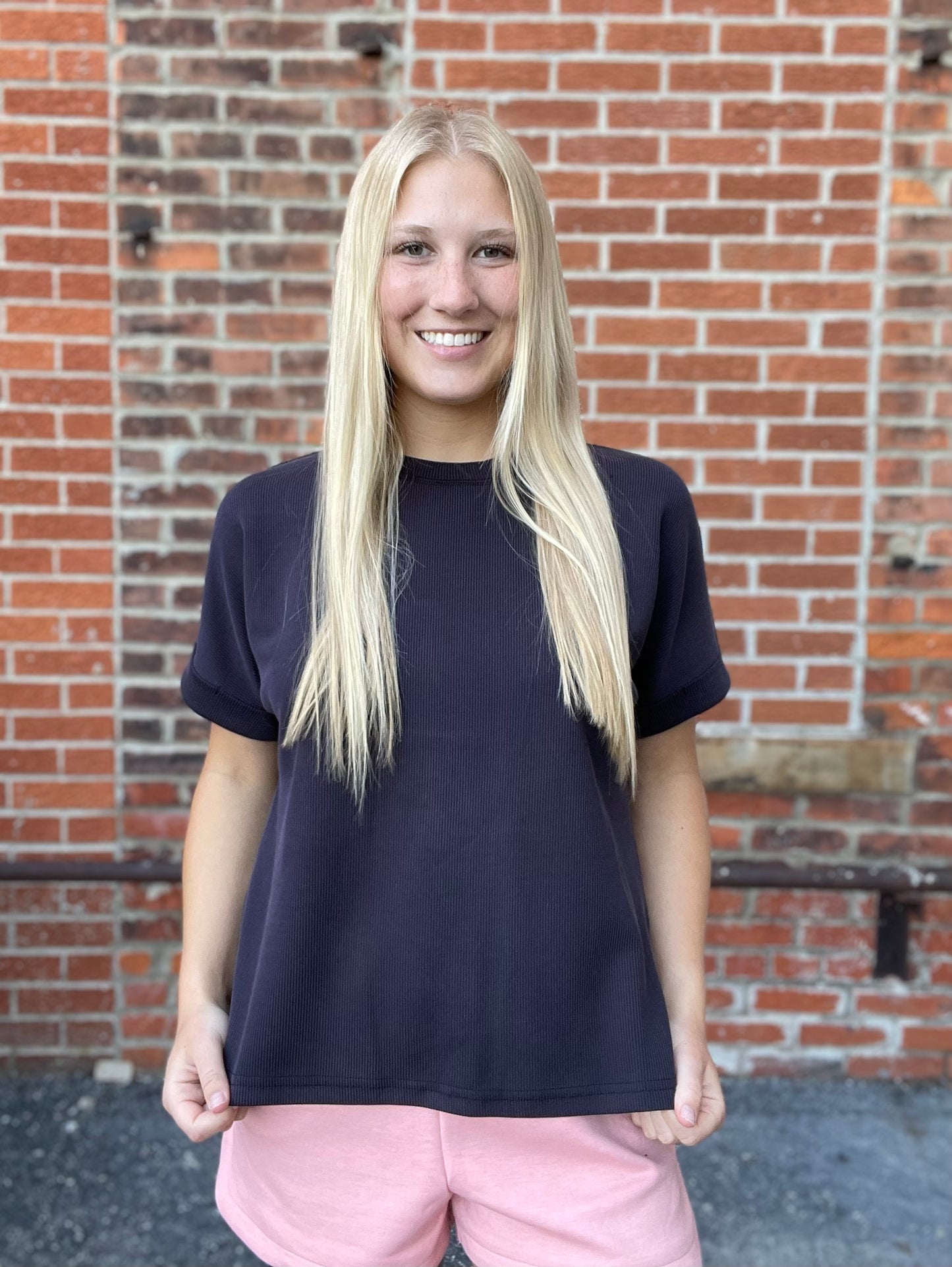 The Luxe Black Ribbed Lounge Tee