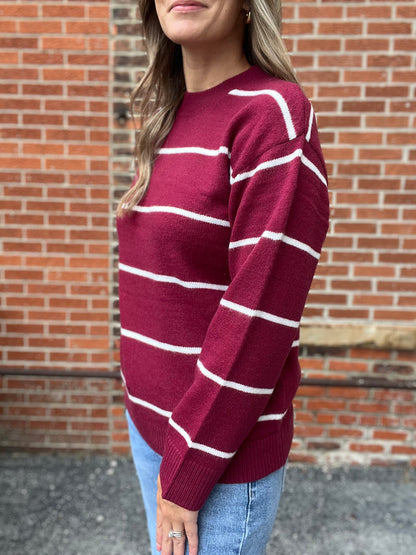 The Mara Wine Stripped Sweater