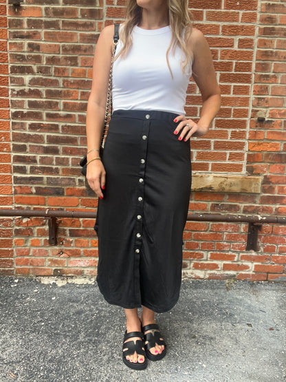 The Alora Black Midi Skirt