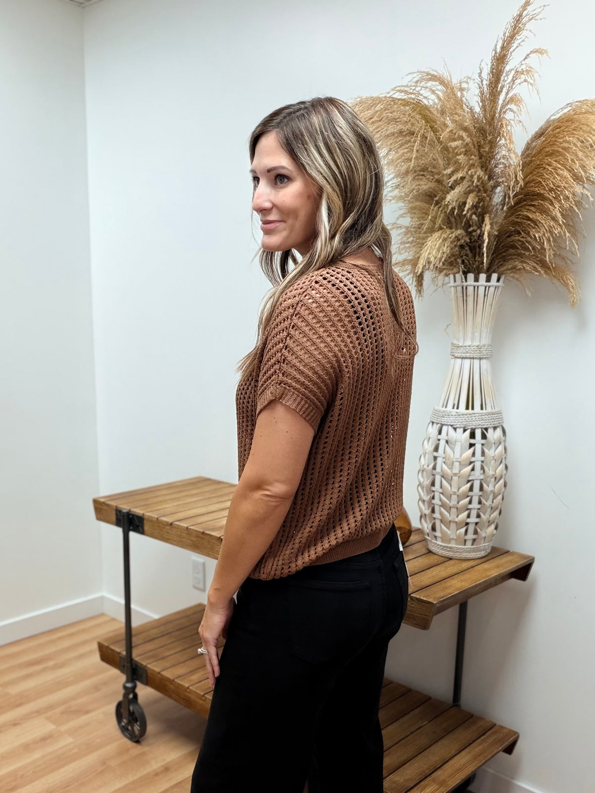 The Viscose Crochet Knit Hollow Sweater Top