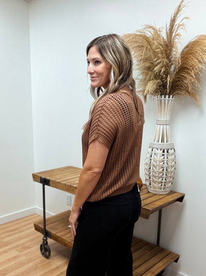 The Viscose Crochet Knit Hollow Sweater Top