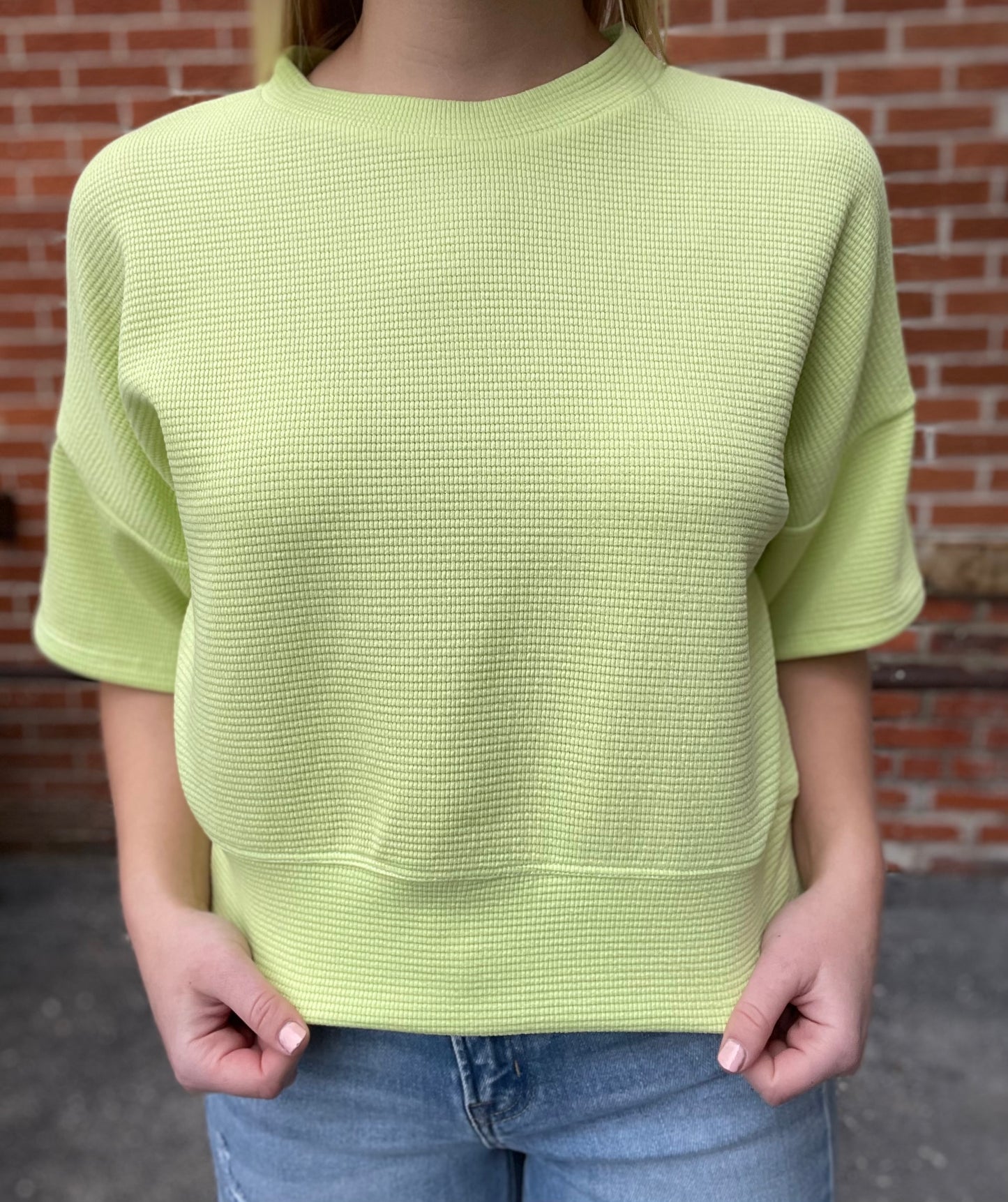 The Keylime Short Sleeve Double Knit Top