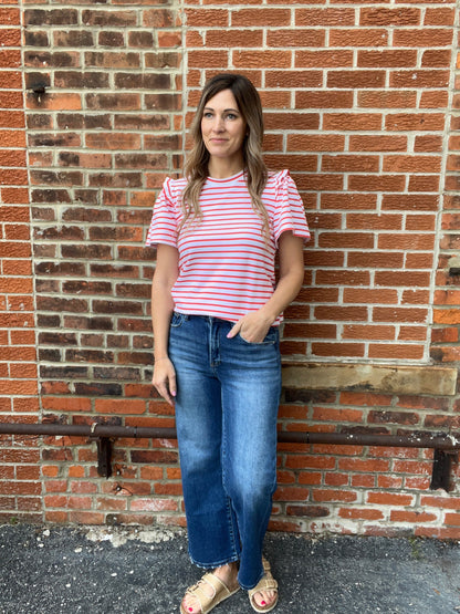 The Odelia Coral Striped Top