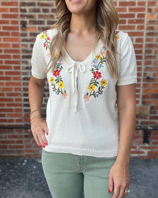 The Brin Floral Short Sleeve Sweater