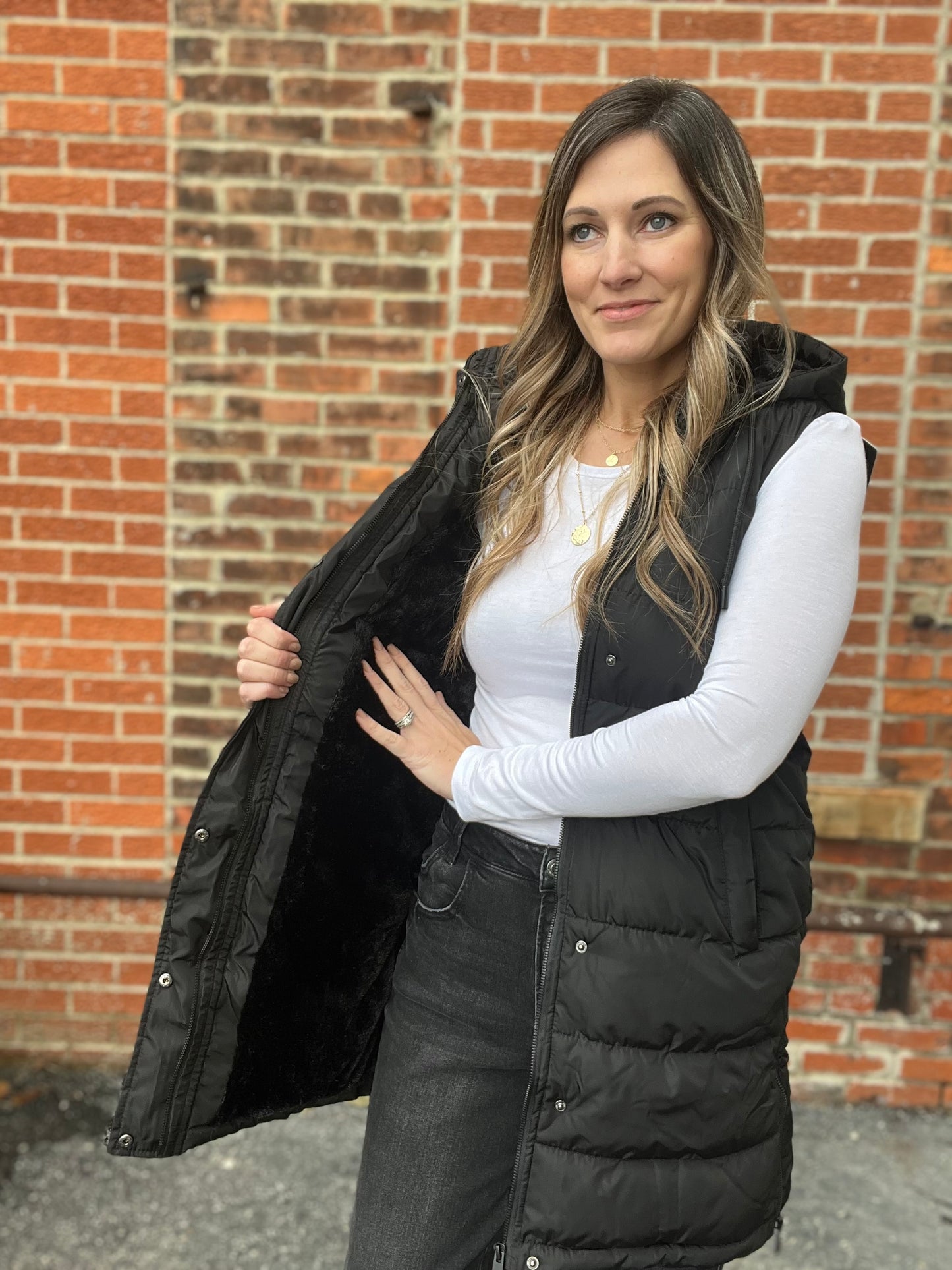 The Aira Black Long Puffer Vest