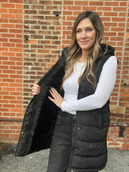The Aira Black Long Puffer Vest