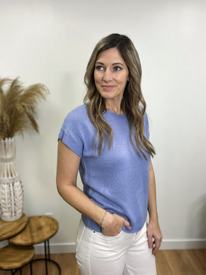 The Anya Boat Neck Short Sleeve Knit Sweater