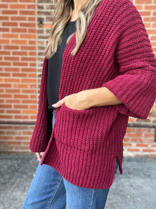 The Omi Wine Oversized Knitted Cardigan