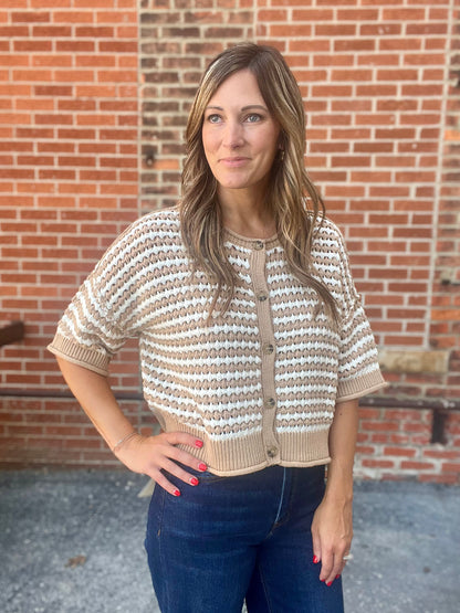 The Sandra Stripe Short Sleeve Knit Cardigan