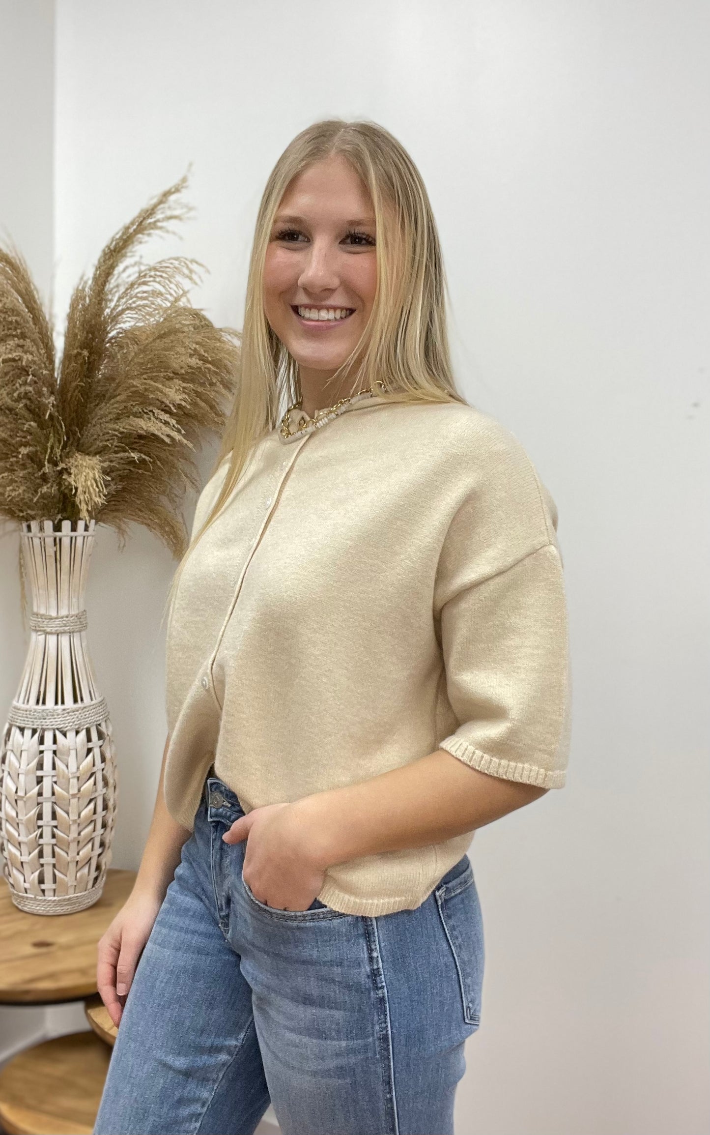 The Luca Half Sleeve Button Down Top