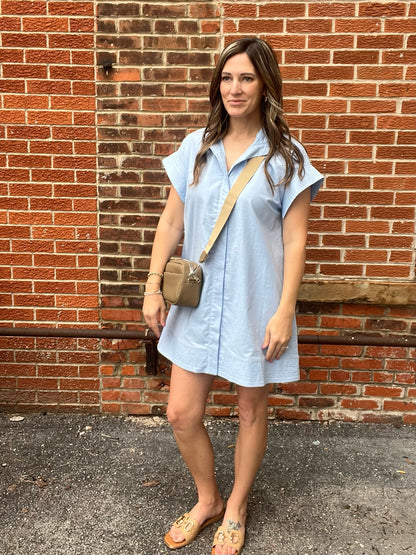 The Jovie Collared Mini Blue Dress