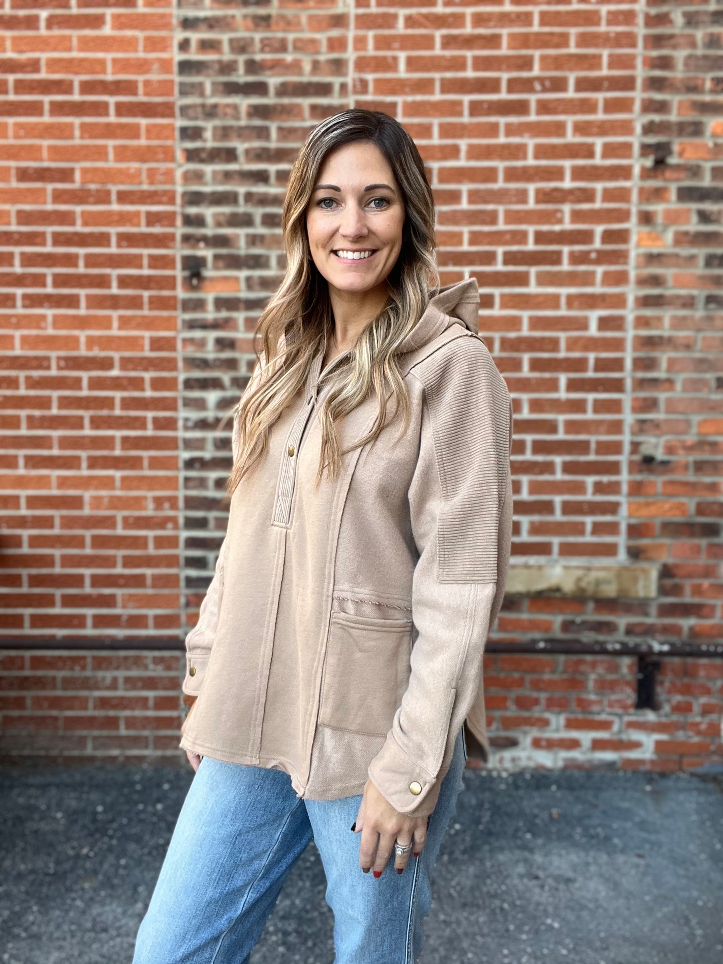 The Sahara Taupe Half Buttoned Long Sleeve