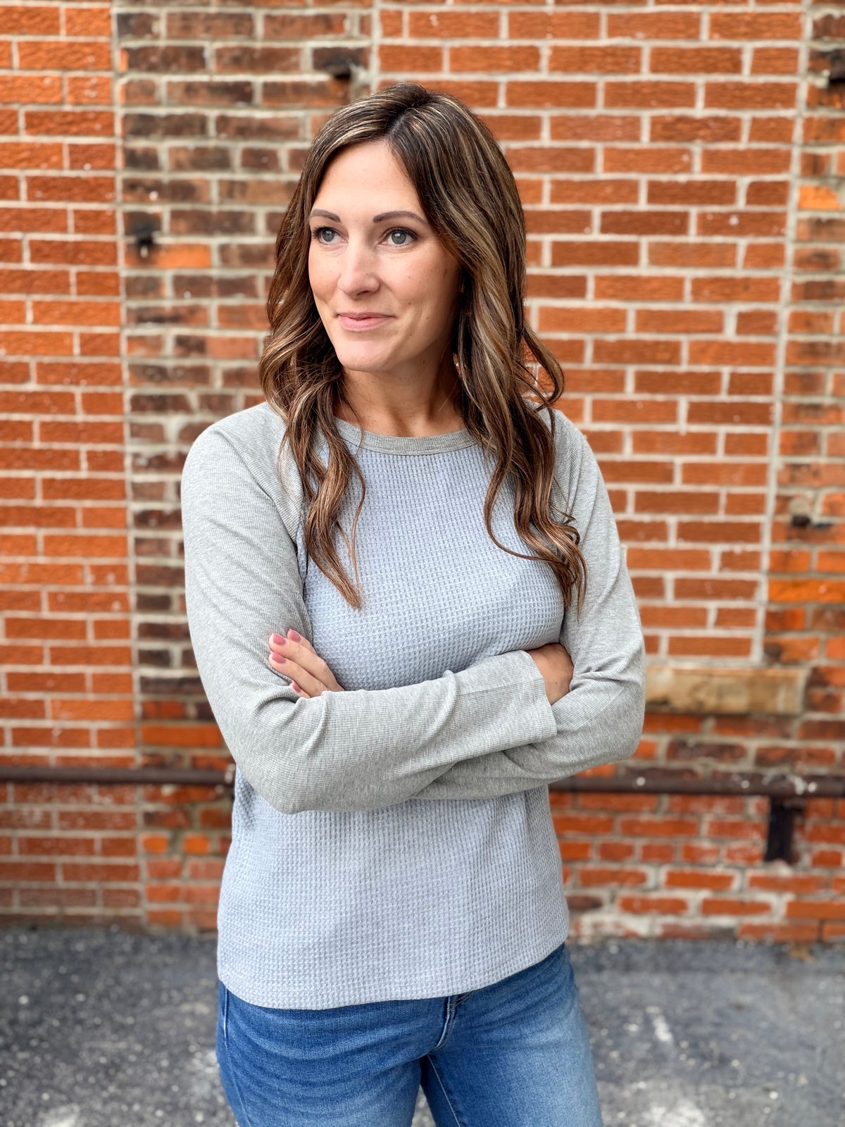 The Brooks H Grey Long Sleeve Thermal Contrast Top