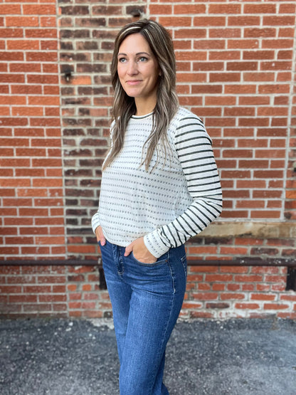 The Huxley Long Sleeve Ivory and Green Top
