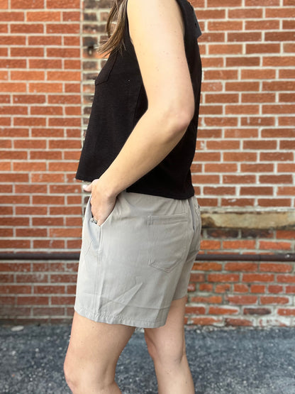 The Elowen Black And Khaki Elastic Waist Shorts
