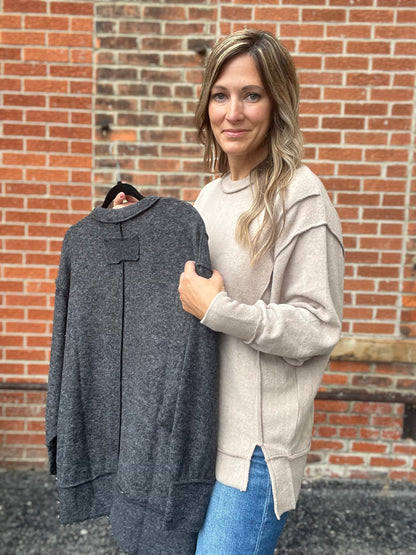 Brushed Melange Hacci Oversized Long Sleeve Top