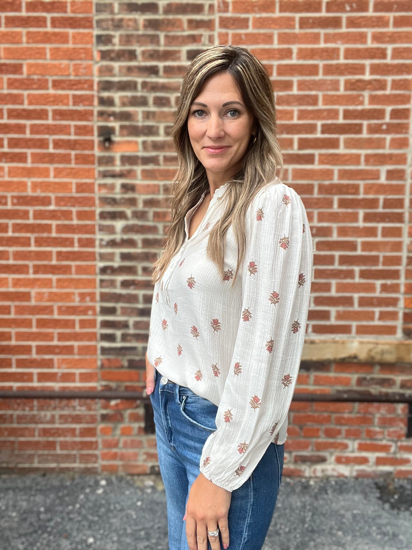 The Laynee Floral Scallop Trim Long Sleeve