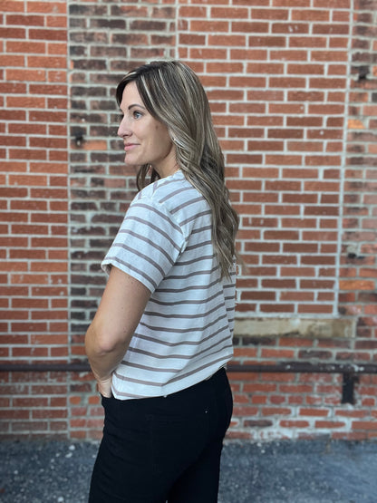 The Jalen Ivory and Mocha Stripped Short Sleeve