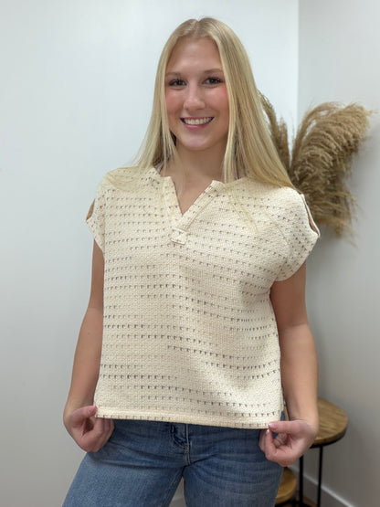 The Alice Multi Color Split Neck Knit Top