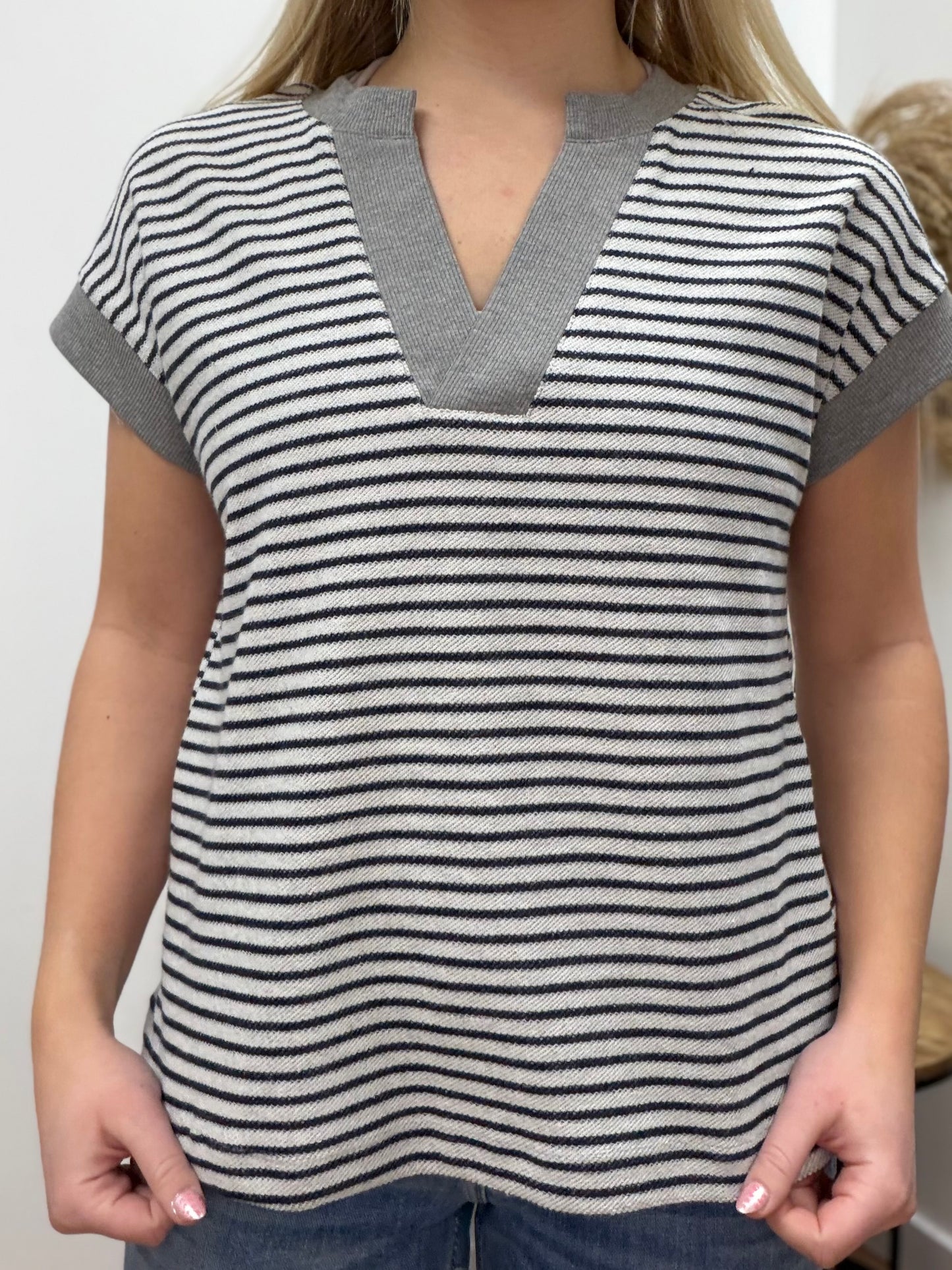 The Rowan Short Sleeve Terry Stripped Top