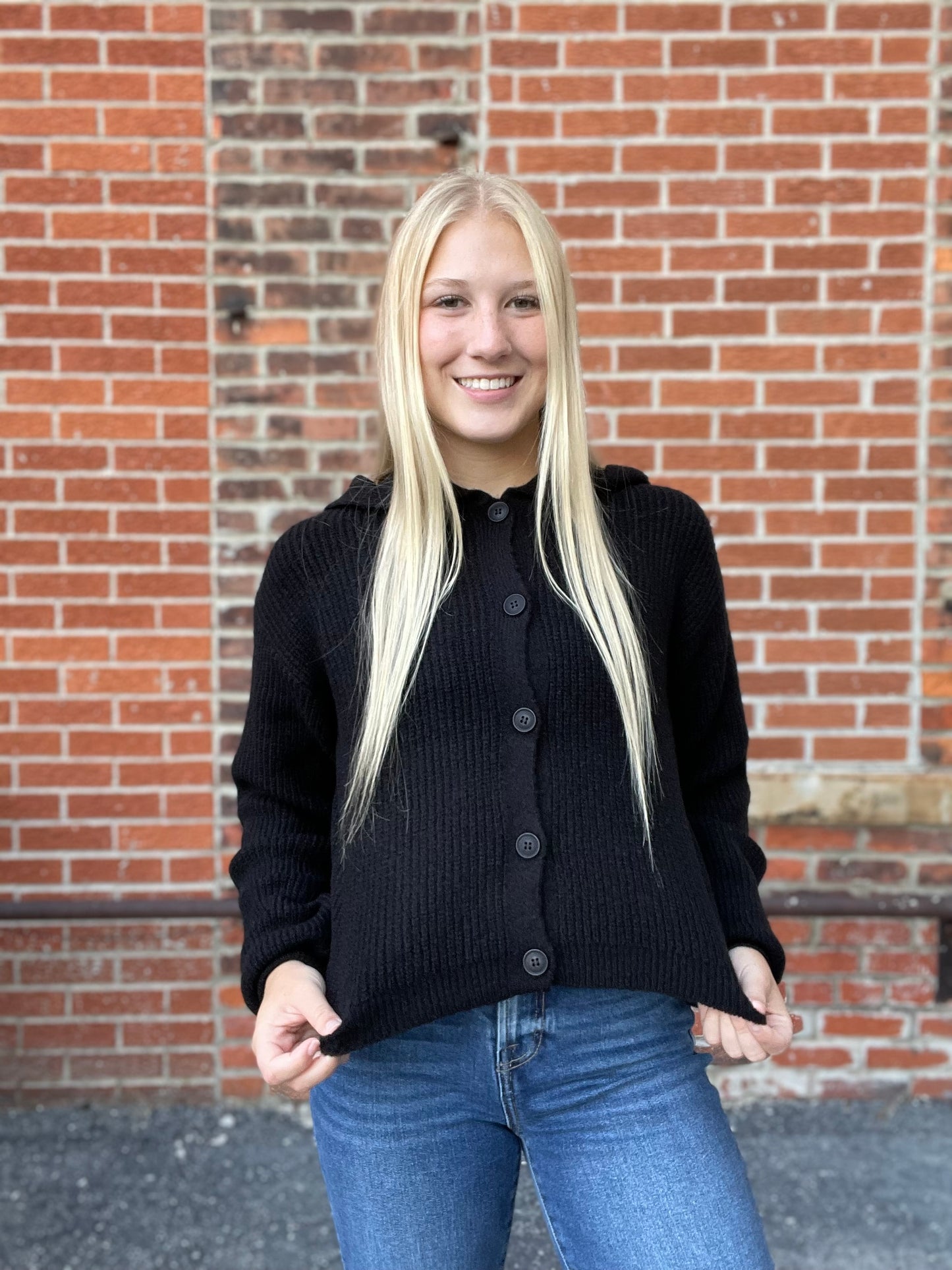 The Romilly Sailor Collar Black Button Up Sweater